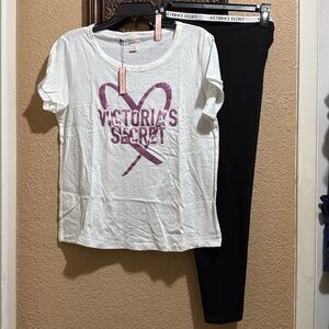 NWT Vintage Victoria's Secret White Tee with Purple Heart Logo & Legging Set.